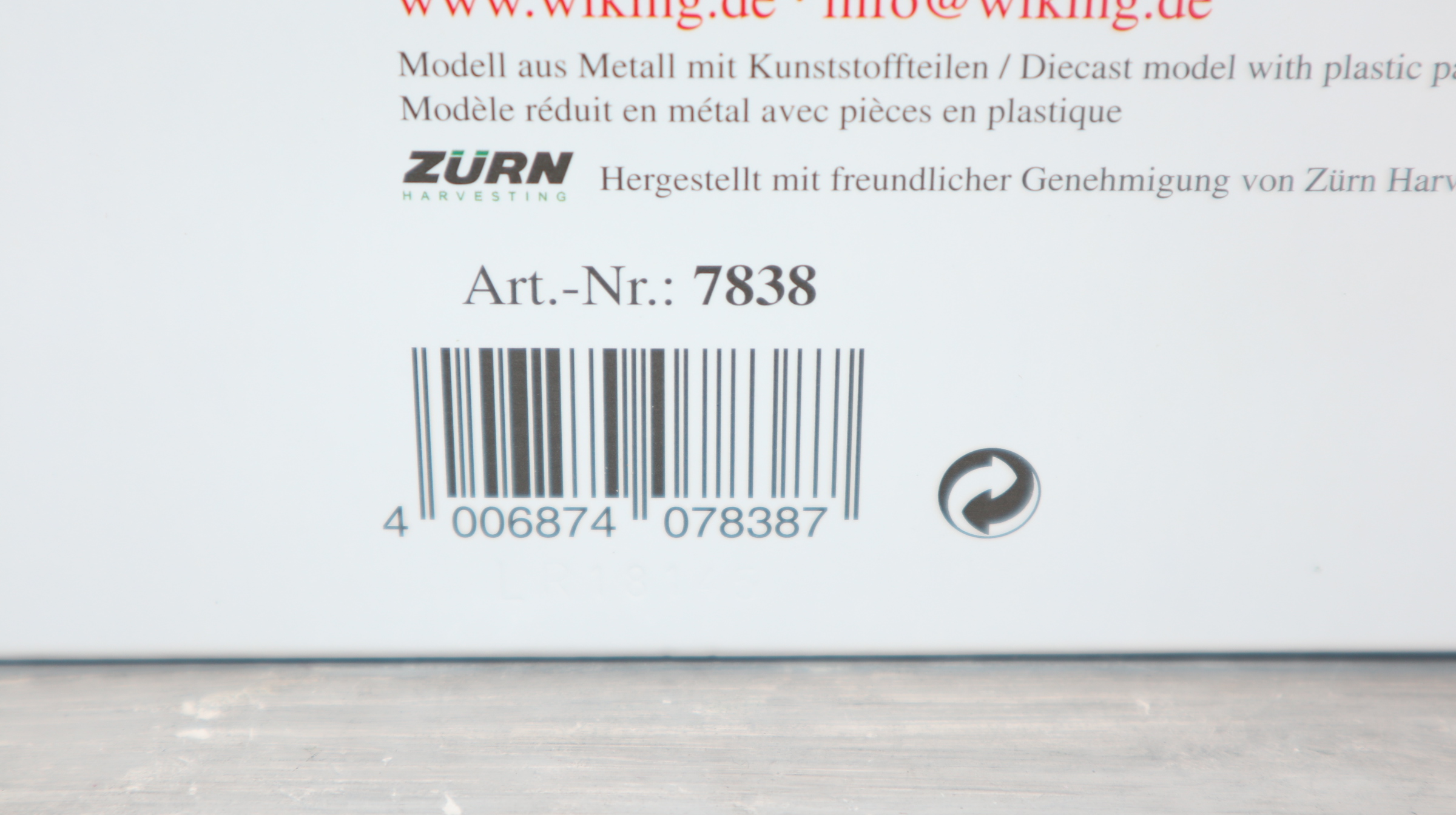 WIKING 077838 in 1:32,  ZÜRN ProfiCut 700 mit Transportwagen, NEU in OVP