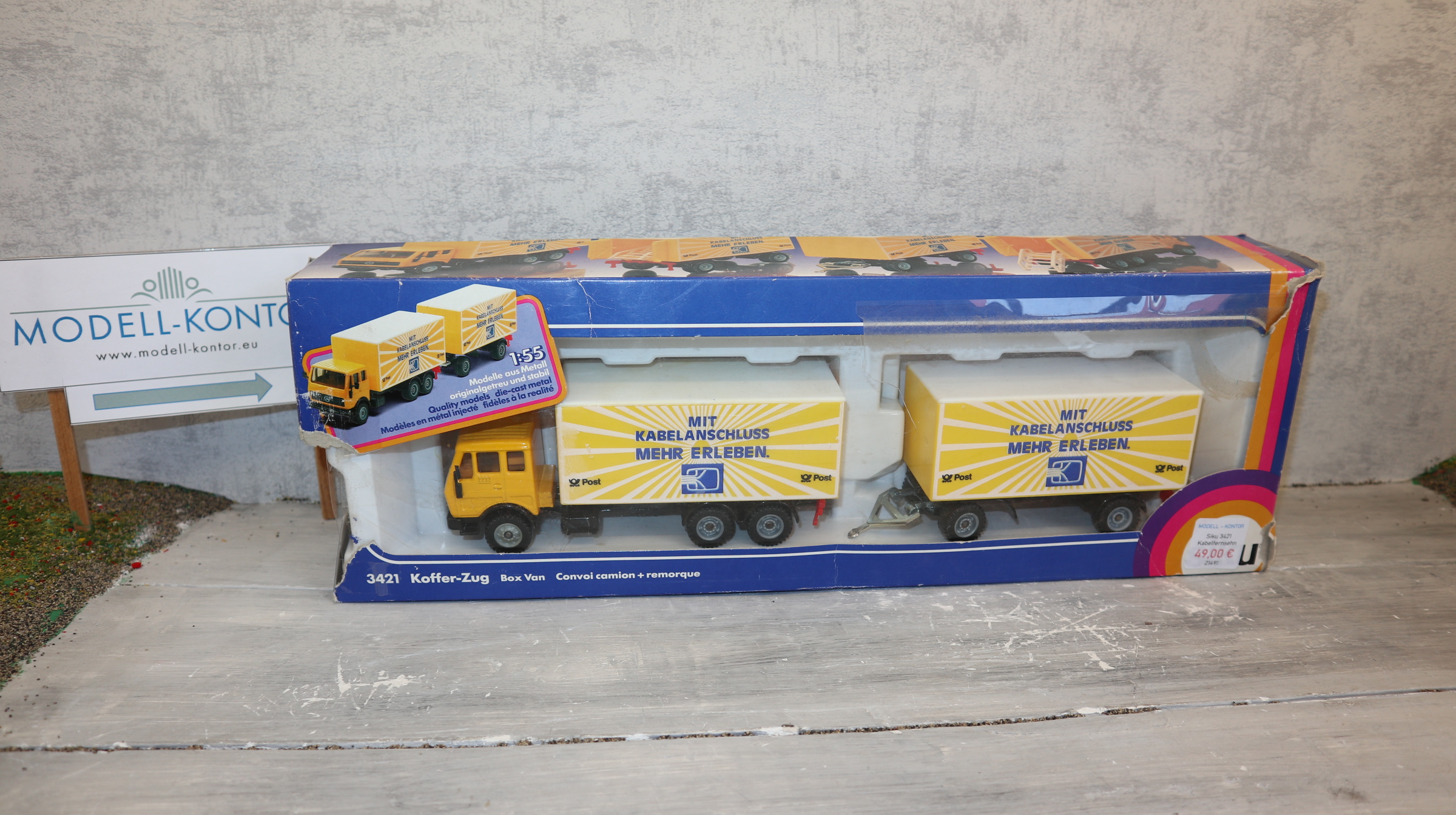 Siku 3421 in 1:55,  Koffer-LKW mit Anhänger, Sondermodell KABELANSCHLUSS, Neu in OVP
