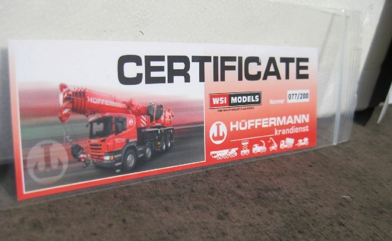 WSI in 1:50, 52-2011, Liebherr LTF 1060 auf SCANIA, Werbemodell HÜFFERMANN, NEU in OVP