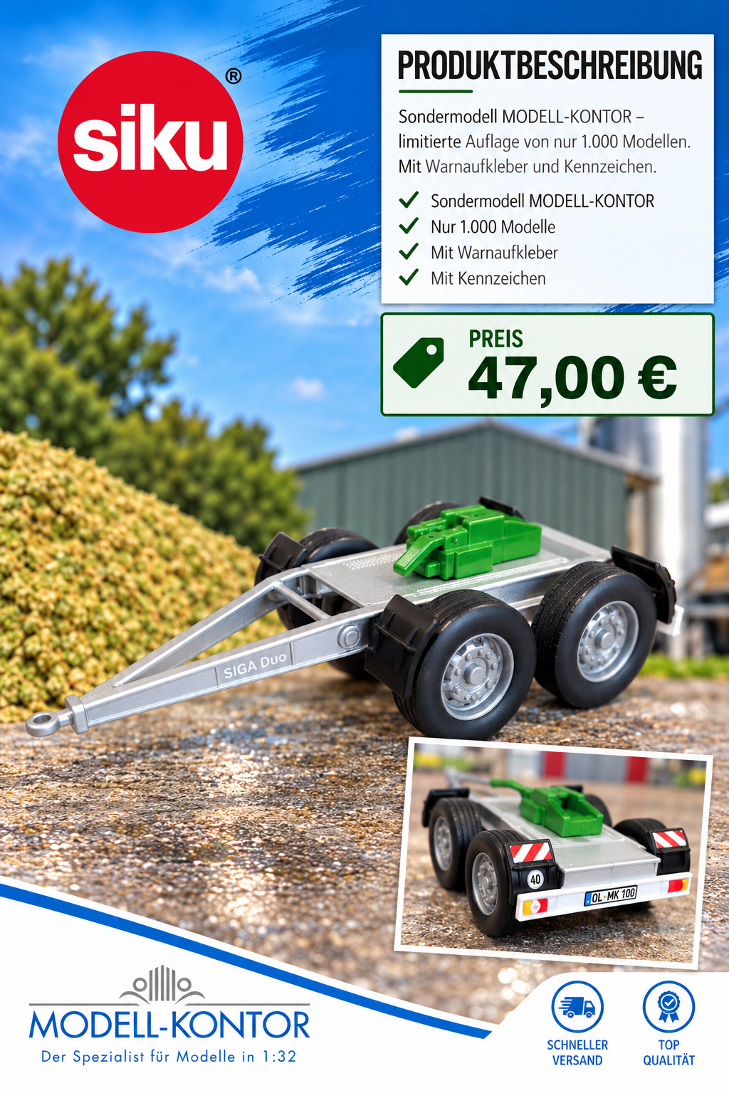 Siku 2887 in 1:32, SIGA Dolly silber MODELL-KONTOR, Sondermodell, NEU in OVP
