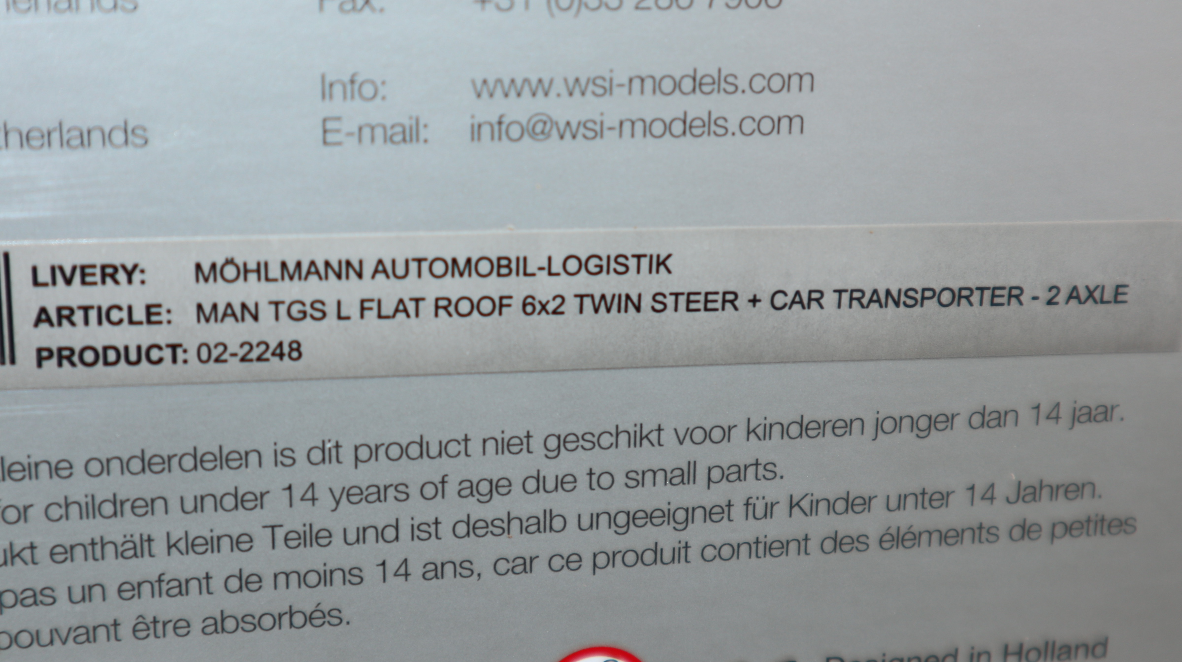 WSI 02-2248 in 1:50, MAN TGS PKW-Transporter MÖHLMANN , Sondermodell 150x,  NEU in OVP