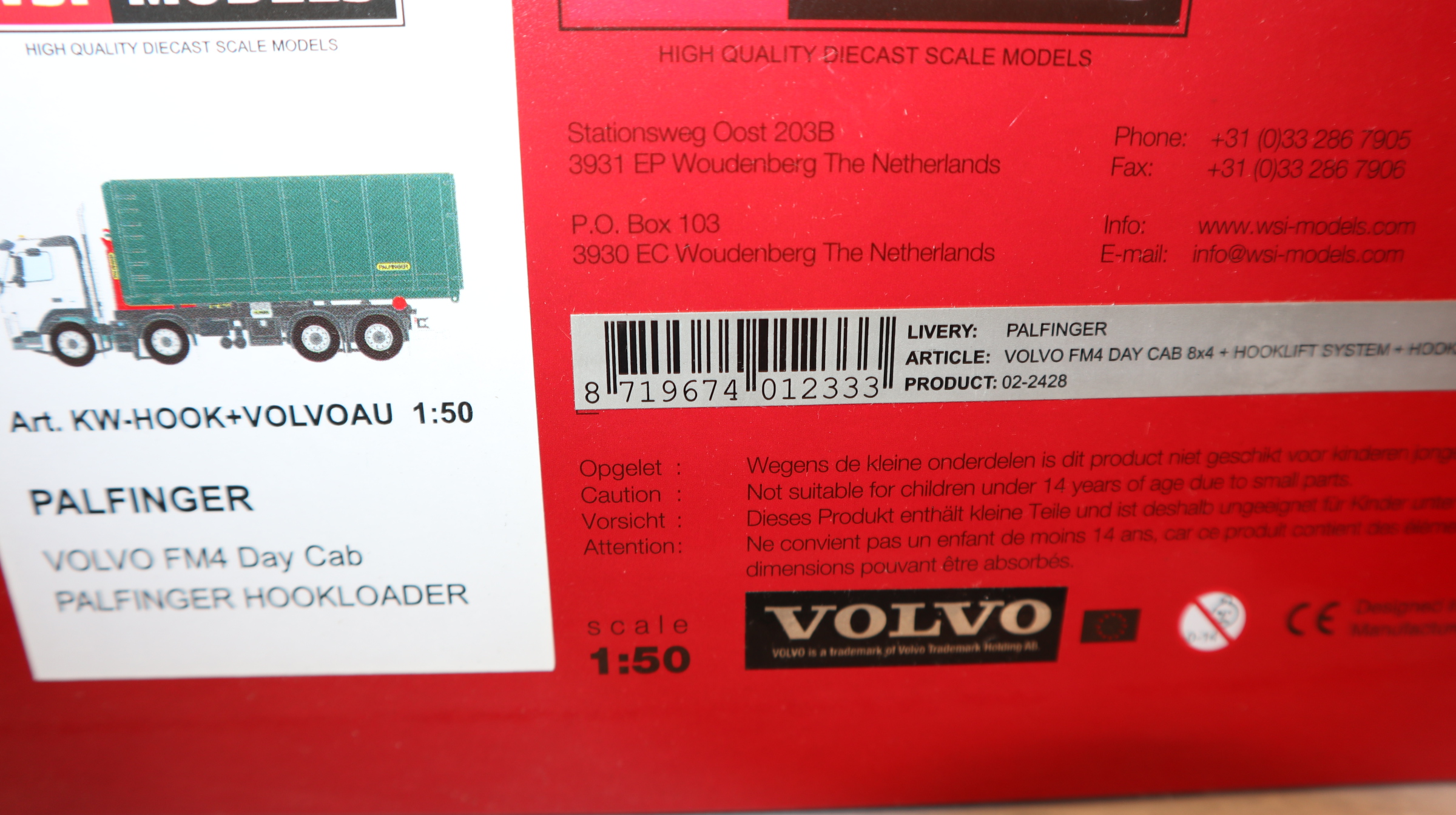 WSI 02-2428 in 1:50, VOLVO FM 8x4 Day Cab für Australien, Abroller PALFINGER mit Hochmulde, NEU in OVP