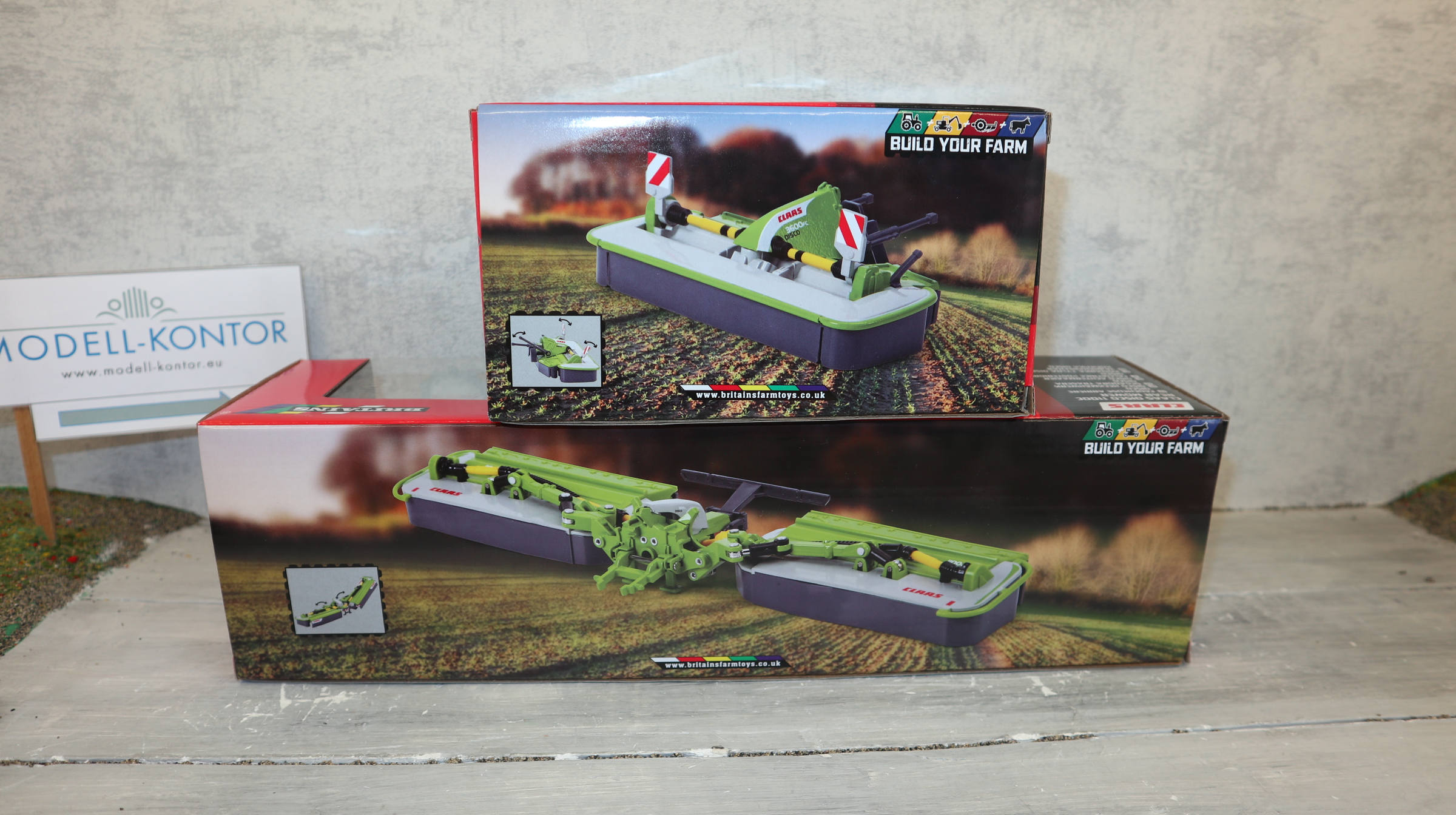 Britains 43303 + 43302 in 1:32 als SET: Claas Disco Front und Heck-Mäher, NEU in OVP