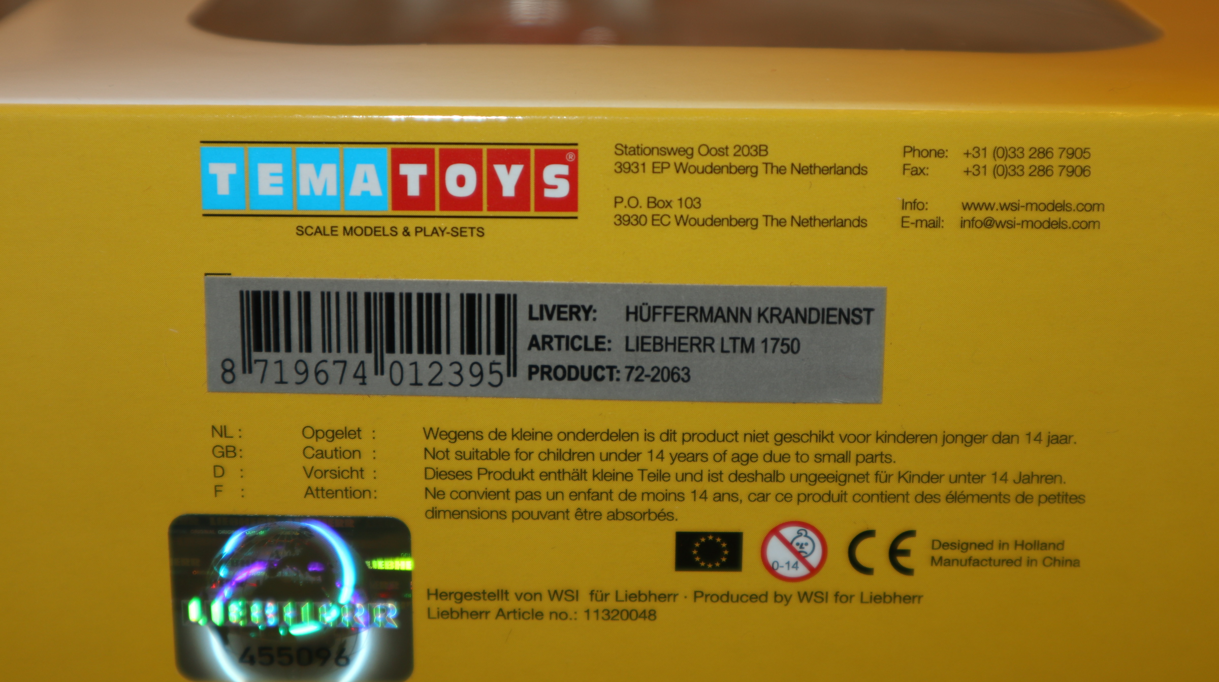 WSI Tema-Toys 72-2063 in 1:87, Liebherr LTM 1750 Hüffermann, NEU in OVP